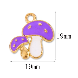 Colgante de doble hongo púrpura en aleación con puntos amarillos y borde dorado 19mm