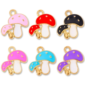 Colgantes de Esmalte de Aleación de Champiñón de Dibujos Animados Chapados en Oro DIY Charms para Pulsera Collar Llavero Joyería