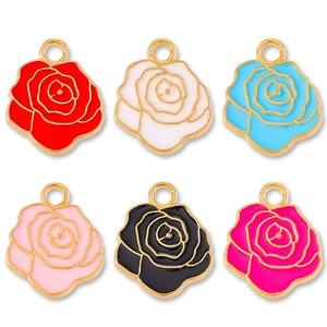 Alloy Enamel Rose Flower Pendants For Jewelry Making DIY Handcrafted Necklace Bracelet Earring Floral Charms Jewelry Accessories
