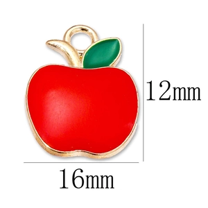 Red enamel apple jewelry pendant with gold metal ring and dimensions 12x16mm