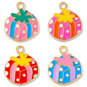 Ciondoli scatola regalo in smalto colorato a pois per accessori per gioielli DIY