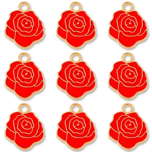 Set of 9 red rose flower pendants with gold alloy edges for DIY jewelry making
