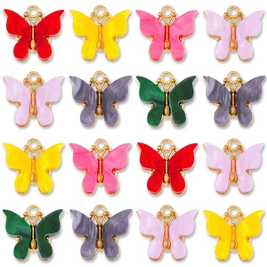 Set of 16 colorful resin butterfly pendants with gold metal frames for DIY jewelry making