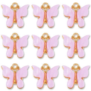 Set of lavender resin butterfly pendants with gold metal edges for DIY jewelry making