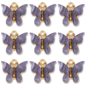 Set of 9 lavender resin butterfly pendants with gold metal edges for DIY jewelry crafts