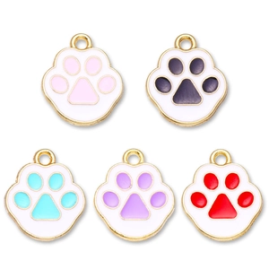 Alloy Cat Paw Pendant Enamel Drip Oil Animal Footprint Gold Plated Charm DIY Earring Bracelet Necklace Jewelry Accessory