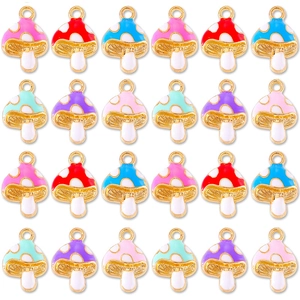 24 pieces of colorful mushroom alloy charms in six colors for DIY jewelry making and crafts