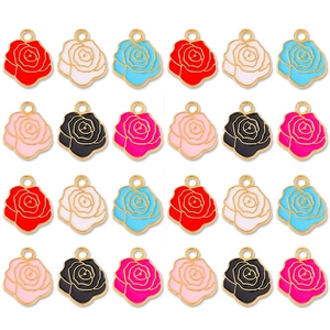 24-piece set of enamel rose flower pendants in six colors for DIY jewelry making