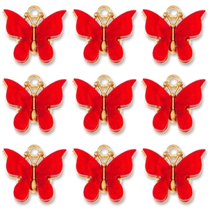 Set of nine red marble resin butterfly pendants with gold alloy base for DIY jewelry making