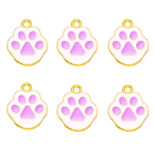 Set of 6 cute cat paw enamel charms with gold trim for DIY jewelry making and crafts