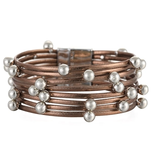 Boheemse Meerlaagse Leren Koord Wikkelarmband Voor Dames Vintage Legering Kralen Magneetsluiting Mode Sieraden Polsband