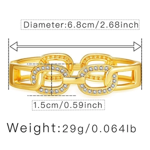 Detailed view of a gold-plated spring bracelet with dimensions and weights listed