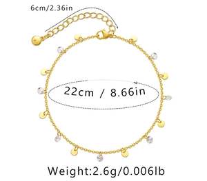 Detalle de la tobillera bañada en oro de 18K con medidas de 22cm más 6cm de extensión