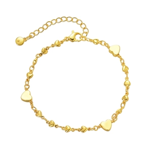 Polished 18K gold brass woven heart bracelet with lobster clasp and adjustable chain link