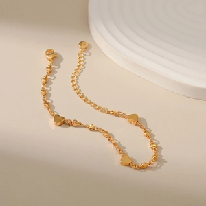 Elegant 18K gold plated heart charm bracelet with lobster clasp and adjustable chain