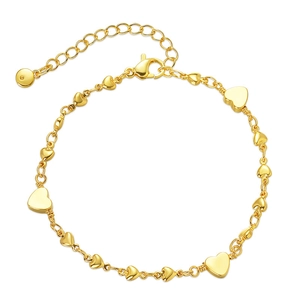 Sweet Women 18K Gold Plated Copper Bracelet With Solid Heart Charms Adjustable Link Chain Minimalist Fashion Jewelry Gift