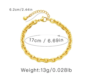 Dettaglio del bracciale a catena a maglie grosse placcato oro 18K con misure indicate