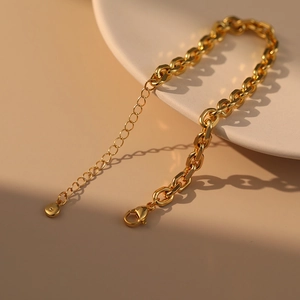 Bracciale a catena intrecciata francese placcato in oro 18K con chiusura a moschettone