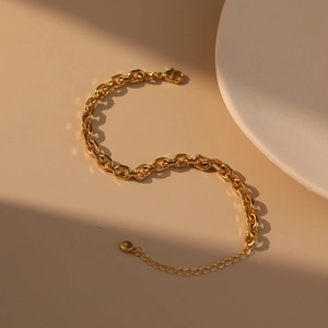 Bracciale a catena intrecciata placcato oro 18K stile francese con chiusura a moschettone