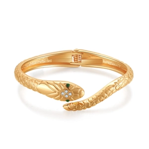 Bracciale Rigido a Serpente Stile Europeo Americano Retrò con Incisione Aperto Occhi di Strass Verdi Gioielli Moda Donna