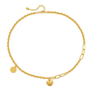 18K vergoldete asymmetrische O-Kette mit Herzanhänger und Love-Gravur für Damen