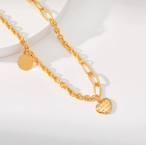 18K vergoldete O-Kette mit Herz- und Rundanhänger und Love You Gravur für Damen