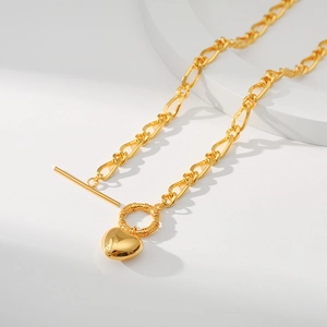 Minimalistische 18K vergoldete Kette mit Herzanhänger und OT-Knebelverschluss für Damen