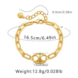 Macro detail of gold-plated coffee bean link bracelet with 16.5cm length and measurements