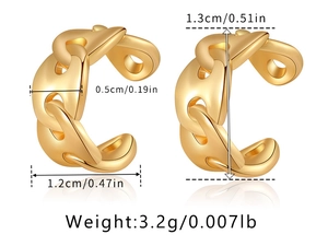 Detailed dimensions of 18K gold plated brass C-shaped link ear cuff with matte finish