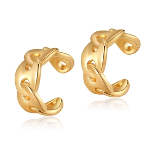 Polished gold curb chain ear cuffs with creative pig nose link design for women