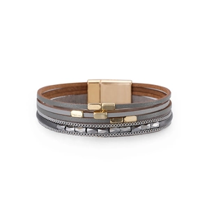 Böhmisches mehrlagiges Lederarmband mit Metallwürfeln und praktischem Magnetverschluss