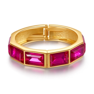Bracciale rigido dorato regolabile per donna con gemme rosa e chiusura a cerniera