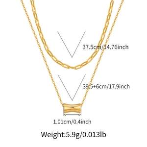 Layered 18K gold plated necklaces with paperclip chain and tube pendant dimensions