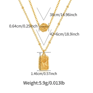 18K gold-plated double-layer necklace with 3D rose and embossed butterfly coin pendant
