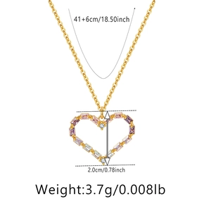 Dettagli dimensionali della collana a cuore in oro con zirconi colorati e catenina