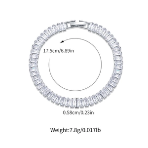 Tennis bracelet size chart showing 17.5cm length and 0.58cm width with zircon stones