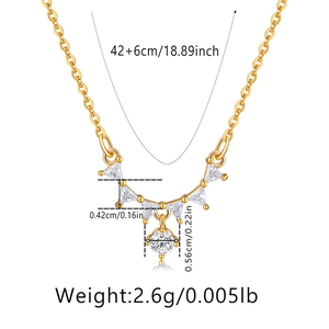Detail view of gold starfish necklace with zircon stones and length specifications