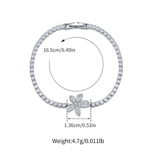 Silver flower bracelet with maple leaf charm and zircons, size details: 16.5cm circumference