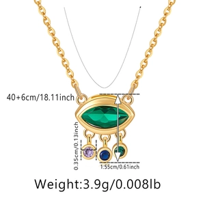Detailed size chart showing gold starfish necklace dimensions and multicolored stones