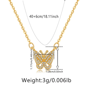 Detailed view of butterfly pendant with white zircons and 40+6cm chain dimensions