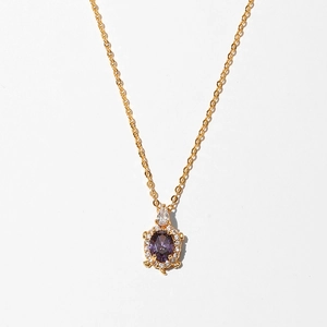 Macro view of golden turtle pendant with deep purple gemstone shell and white crystals