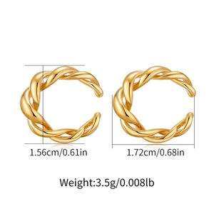 Detailed view of gold braided ear cuff with precise measurements and weight specs