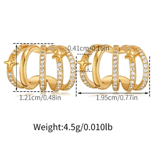 Detailed dimensions of 18K gold plated zircon ear cuff with four-layer star design