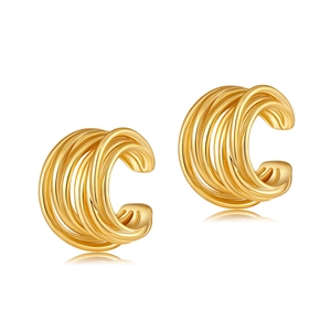 Manchette d'oreille en C en laiton plaqué or 18K avec un design de fils torsadés multicouches
