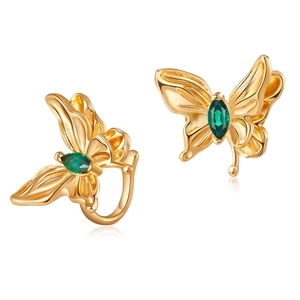 Boucles d'oreilles papillon en or 18 carats avec zircon vert pour femmes
