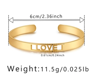 Specifiche dimensionali del bracciale rigido LOVE dorato con diametro 6 cm