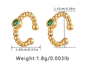 Dimensions détaillées du protège-oreille doré avec incrustation de zircon vert