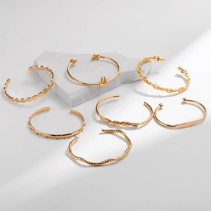 Bracelet Jonc Vintage Style Français Plaqué Or 18K Cuivre Femme Géométrique Irrégulier Nœud Vague Chaîne Torsadé Bijoux