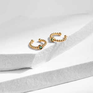 Ear cuffs en laiton plaqué or 18 carats avec perles de zircon vert sans perçage