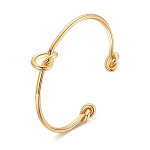 Bracelet jonc minimaliste plaqué or 18 carats avec design nœud et style vintage français poli